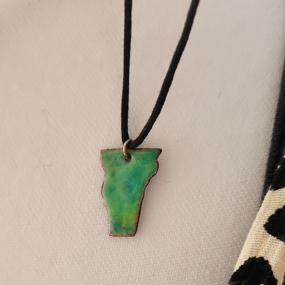 Vermont Handmade Green Pendant On Nylon Cord